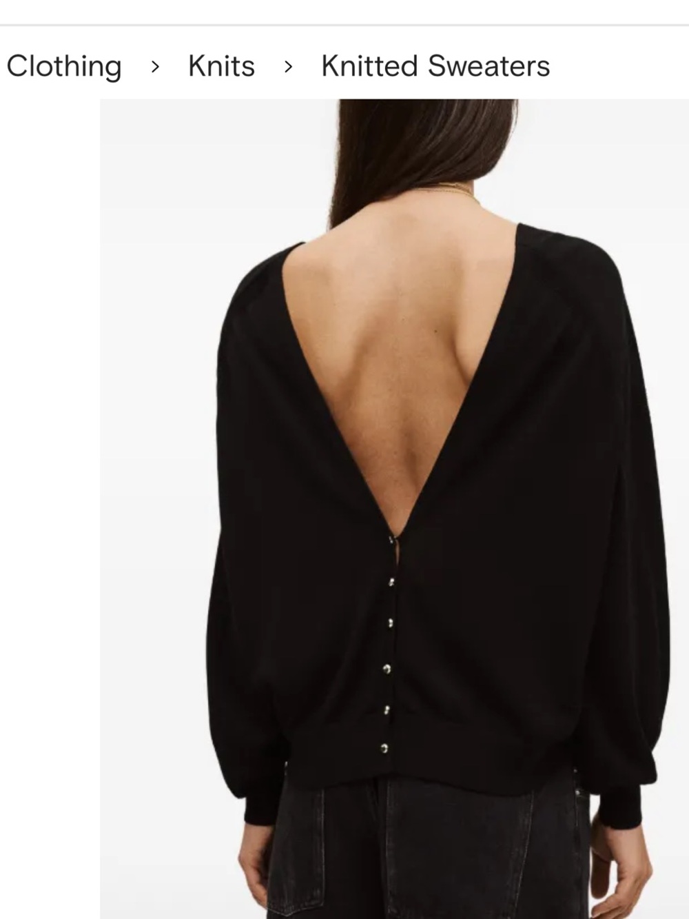 BA$SH Black Long Sleeve sweater with Relaxed Fit. Buttons in back. Boat neck.